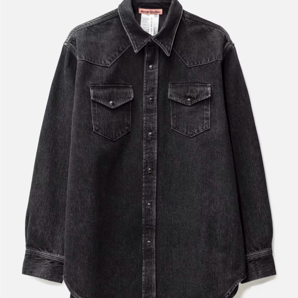 Acne Black Washed Denim Button-Down Shirt